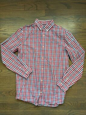 Vineyard Vines Red, White & Blue Plaid Boys Performance Cotton Button-Down Shirt